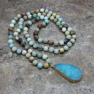 Amazonite Natural Druzy Drop Stone Pendant